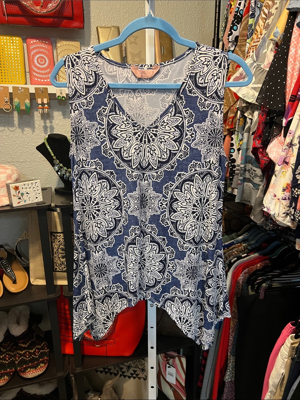 SJS Navy and White Medallion Print Sleeveless Tank